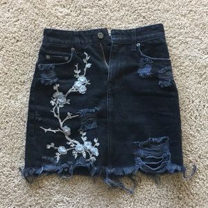 Brand new LF black denim embroidered skirt